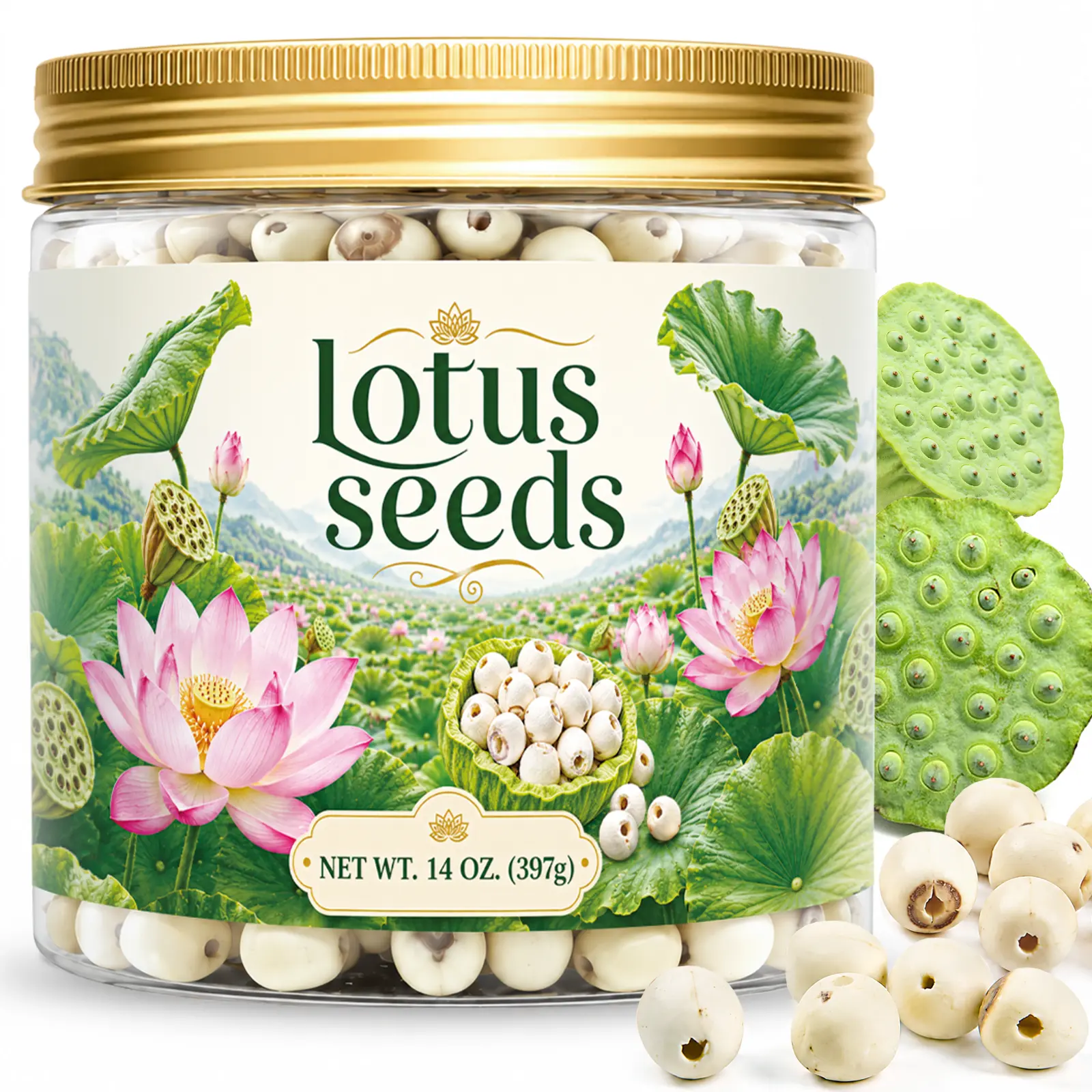 Traditional Flavor Dried White Lotus Seeds, 14oz Hand-Peeled & De-Cored, for Soup & Tea