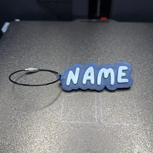 3D Custom Name Tag - Personalized Keychain with Galaxy Purple Design and Black Wire Cord for Easy Attachment. No returns due to item being custom made.