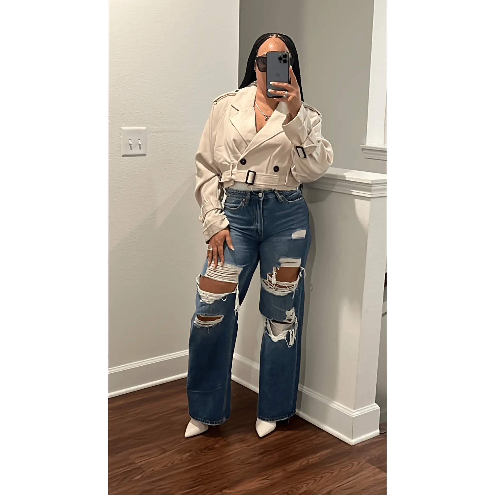 Cropped Trench Jacket Coat- Beige