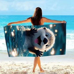 1 Luxury Large Beach Towel - Plush fleece material, sand-resistant, lightweight, quick-drying, featuring a cartoon otter design, suitable for the beach, pool, yoga, and travel - Soft and durable camping and bath towel