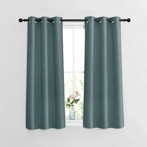 NICETOWN Blackout Greyish Blue Curtains for Bedroom - Window Treatment Thermal Insulated Grommet Solid Drapes Light Blocking Sound Reducing Drapes for Basement， 2 Panels， W37 x L54