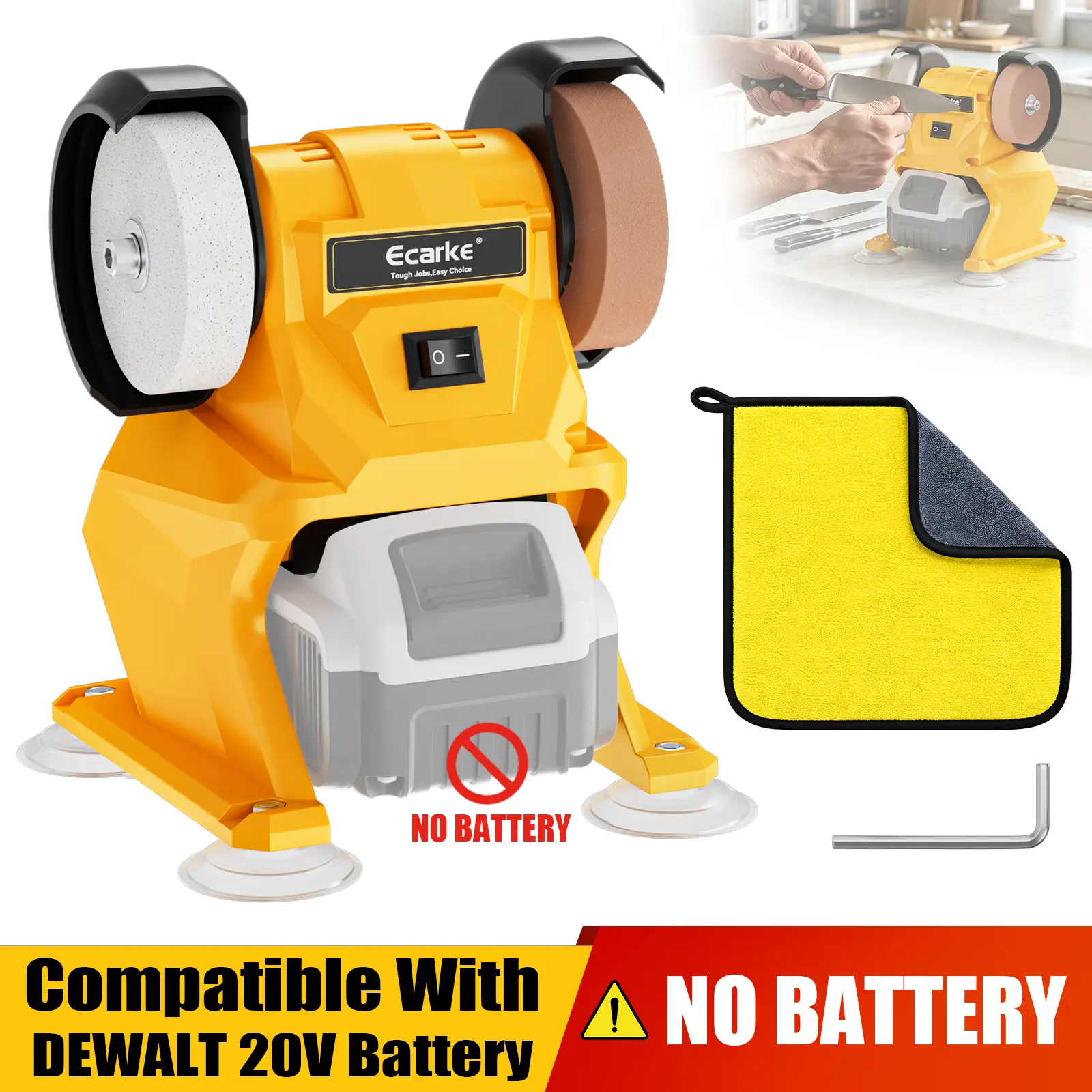 Cordless Mini Bench Grinder Compatible with Dewalt 20V Battery,【Battery NOT Included】150W Pure Copper Motor 6000RPM 2.76" Dual Wheels  for Knife Sharpening, Rust Removal, Deburring & Polishing