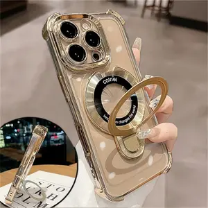 Magnetic Plating anti drop metal bracket for iphone16 Pro Max 15 14 13 iPhone case silicone soft shell TPU shockproof