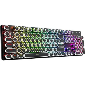 K710  Typewriter Style Mechanical Gaming Keyboard, /2.4Ghz/Wired, RGB Backlit, Rechargeable, Blue  - Clicky, Metal Panel, Round Keycaps, Black