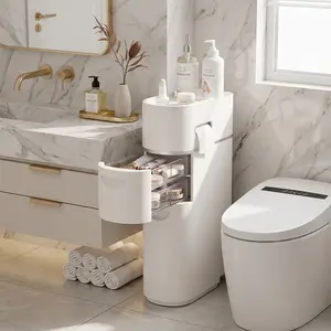3-tier white pull-out storage cabinet | Dedicated gap design for tissues | Suitable for bathroom, kitchen, and living room
