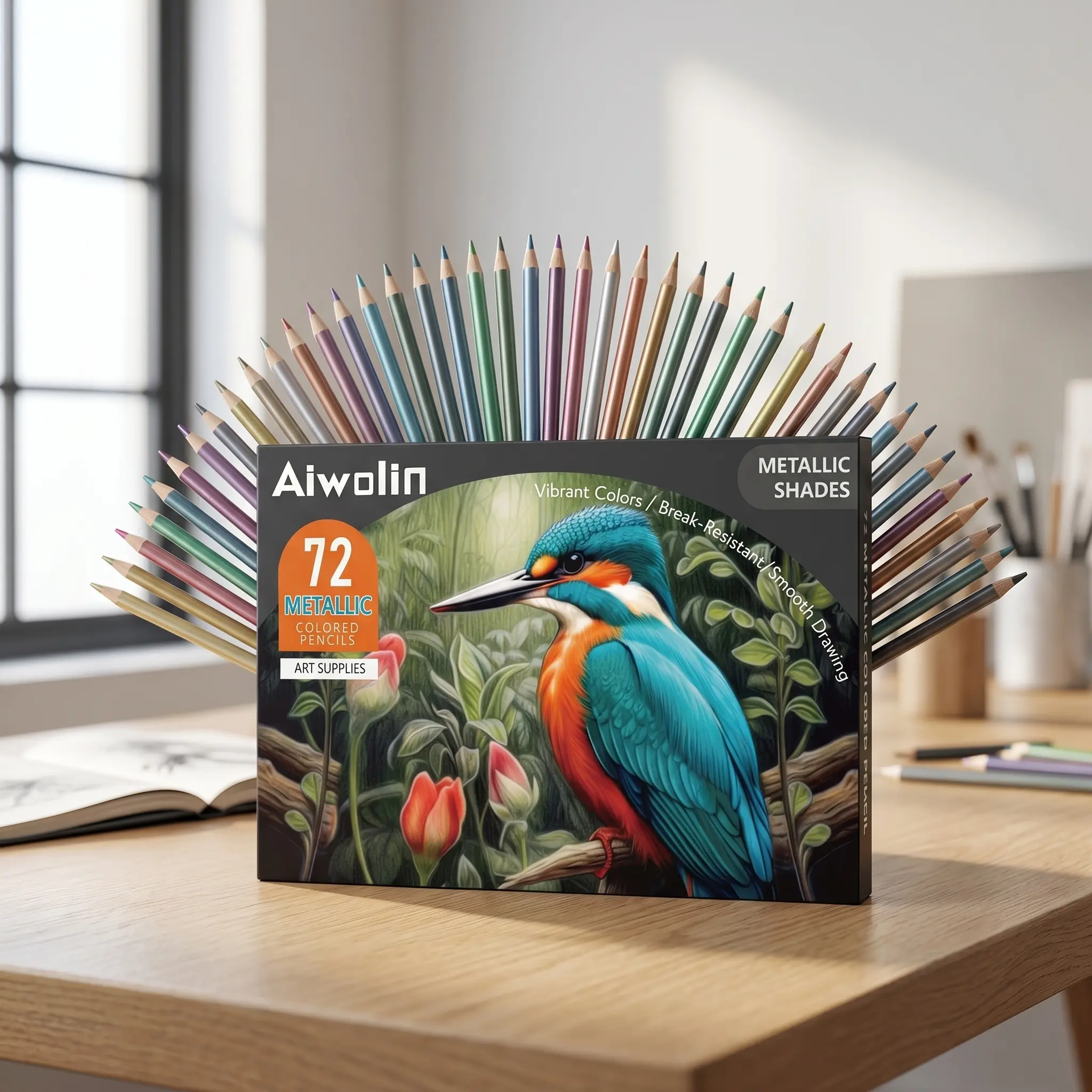 72 Piece Metallic Colored Pencils for Adult Coloring,Soft Core with Vibrant Color,Ideal for Drawing Blending Sketching Shading,Coloring Pencils for Adults