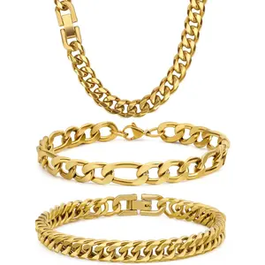 3 count Cuban Link Figaro Bracelet Necklace,   Black Sturdy 316L Stainless Steel Cuban Link Figaro Chain for Men  Set with  Message Card 8mm, 7/8/9 Inches