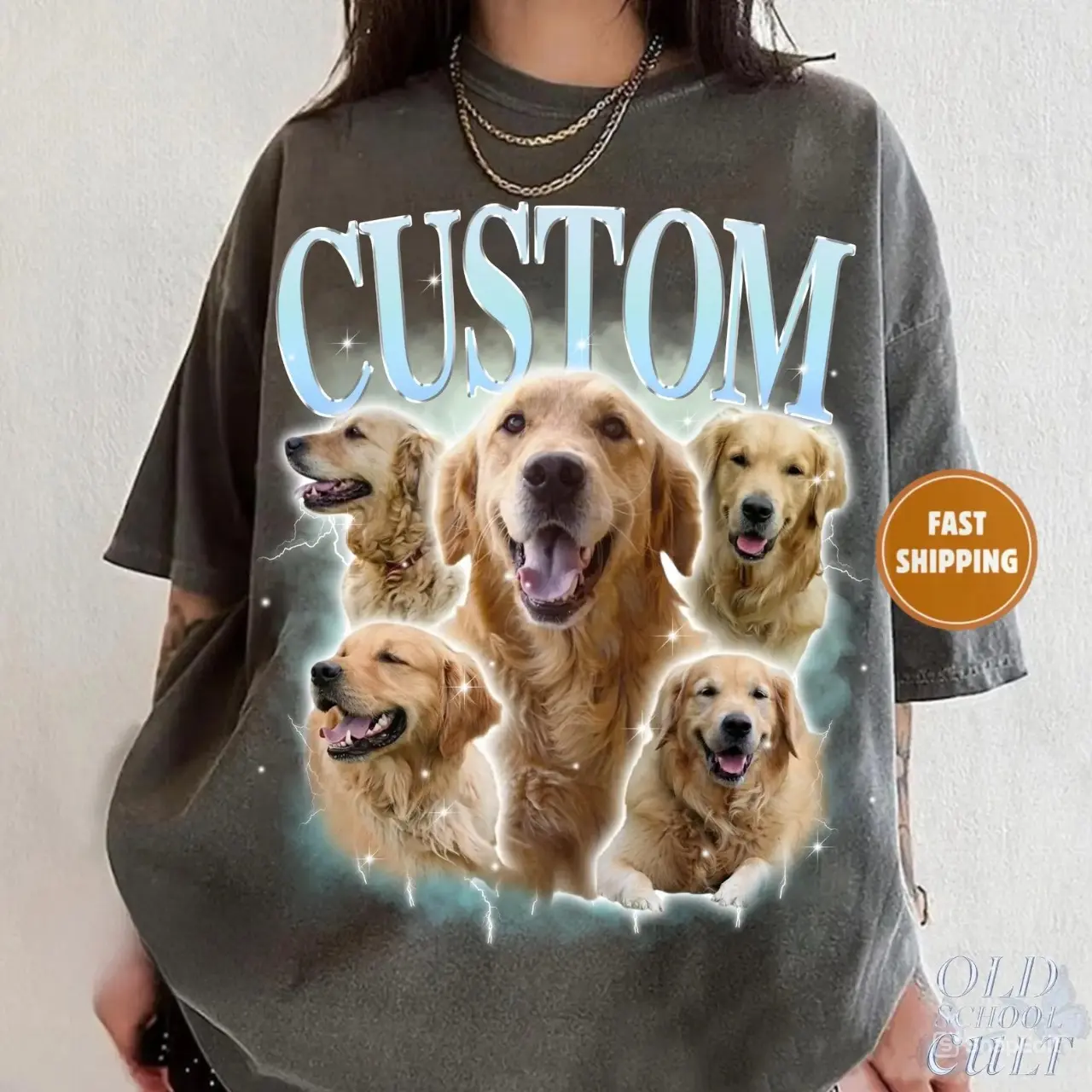 Adult and Youth Ella’s Custom Pet Vintage Bootleg T-Shirt, Retro Personalized Pet Photo + Name Shirt, Custom Dog Portrait Top,Design Cat Shirt Tee