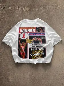 Men's Loose-Fit Fashion Print T-Shirt, Boxing Fighter Cheerleader Pattern, Summer Thin Top, All Seasons, Casual Street Style