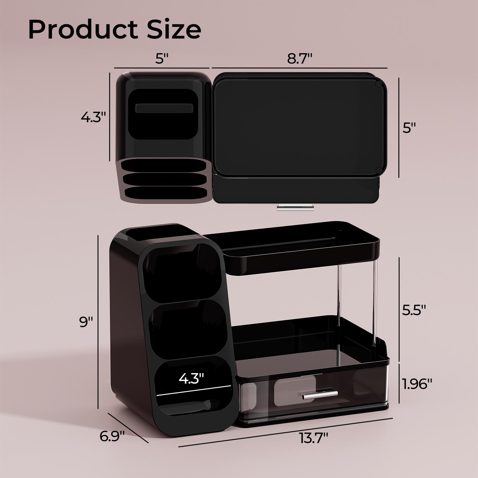 UFORU  Makeup Organizer with Multi-Compartment Brush Holder, 3-Tier Vanity Storage Shelf with Clear Drawer, Cosmetic & Skincare Organizer for Bathroom Counter, Bedroom Dresser & Desktop, Mother's Day Gift