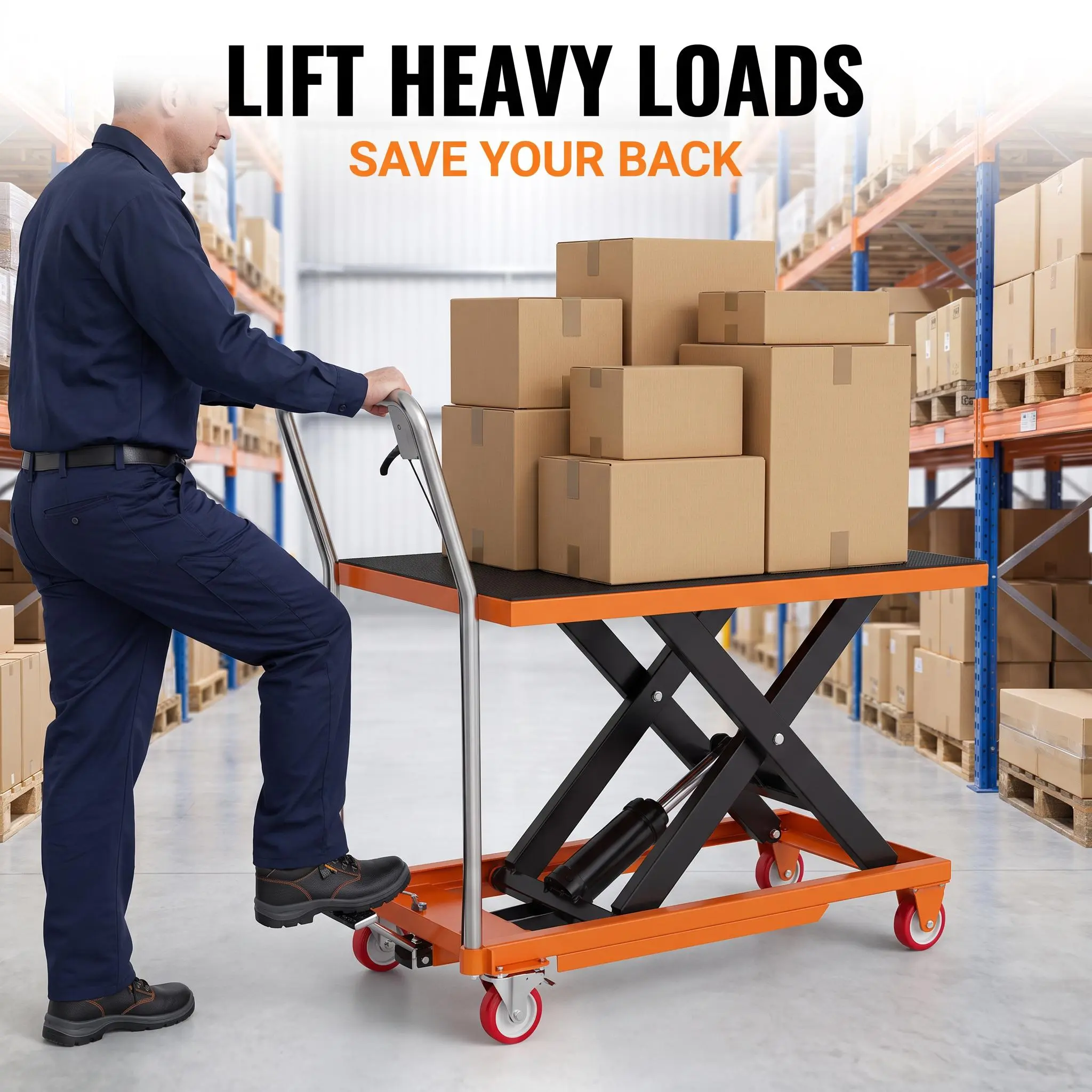 【Garvee】1100lbs Hydraulic Lift Table Cartwith  500lbs, and 330lbs Capacities, Manual Double Scissor Lift Table with Foot Pedal Pump, 50" Max Lifting Height, Locking Casters and Non-Slip Platform for Warehouse, Workshop & Garage