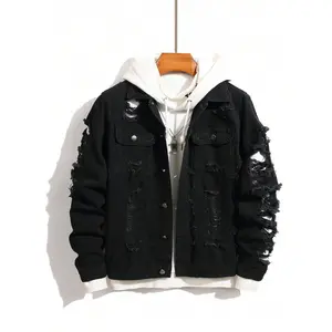 Men's Solid Ripped Design Button Down Denim Jacket, Regular Fit Casual Fashion Comfy Long Sleeve Outerwear for Daily Wear, Men's Clothes for All Seasons, Coats