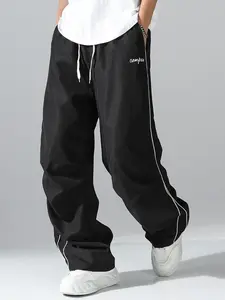 Men's Summer Sports Straight-Leg Loose Fit Pants, Casual Comfortable Breathable Lightweight White Side Stripe Relaxed Trousers, Gym Workout Outdoor Hiking Jogging Pants, Men's Long Pants, Fitness Sports Pants tiktokshopspringglowup
