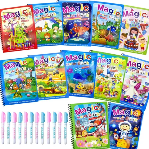12 Pack Water Coloring Books, Reusable Water Painting Book for Toddlers, Educational Learning Kits Gifts