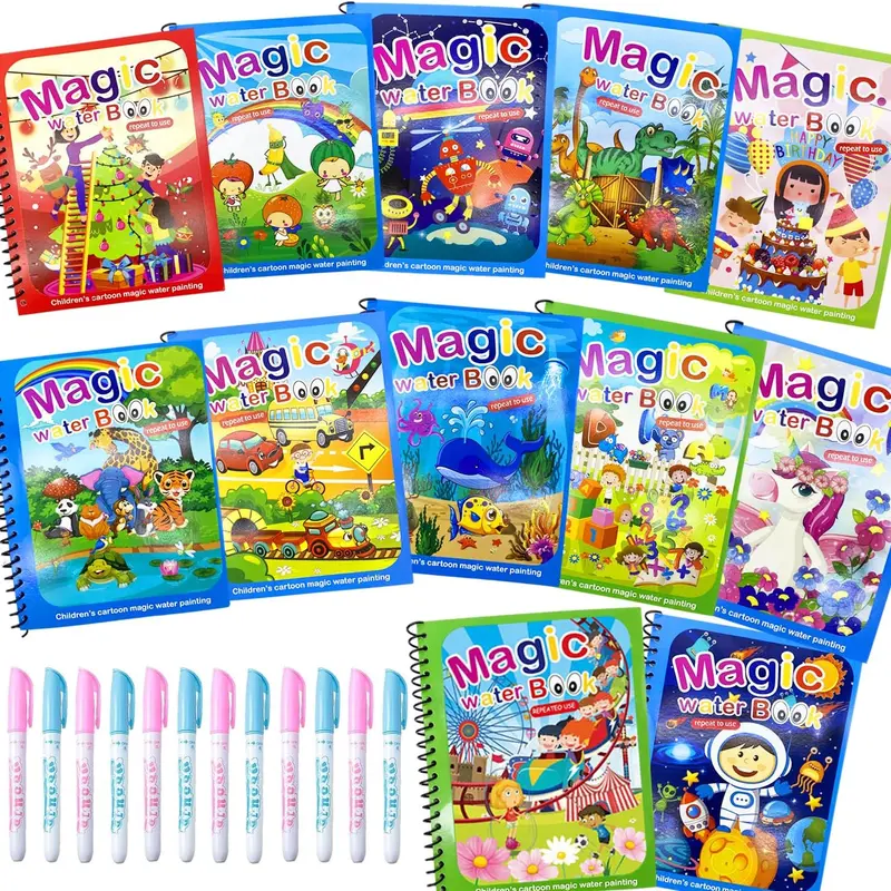 12 Pack Water Coloring Books, Reusable Water Painting Book for Toddlers, Educational Learning Kits Gifts