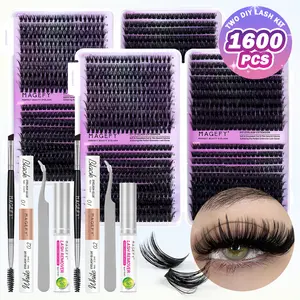 1600 Clusters 40D 60D 80D 100D Lash Tool Set 2pcs Double Side Glue 2pcs Lash Glue Remover Tweezers Eyeliner Eyebrow Brush,  9-18mm