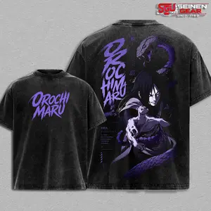 Orochimaru Snake Sannin Vintage Washed Oversized T-Shirt Hoodie Sweatshirt, Naruto Shippuden Anime Graphic Tee, Heavyweight Cotton Streetwear Fashion, Gift for Anime Fans