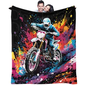 Kids Extreme Sports Blanket, Single-Sided Printed Throw for Boys & Girls, Room Decor, Dirt Bike Motocross Rider Gift