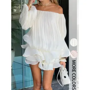 Off Shoulder Boho Style Woven Fabric Dress, Loose-Fit Design for Fall & Winter Holidays, Moderate Thickening Comfortable Wear