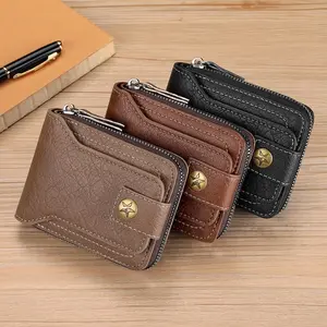 2026 Men's Vintage Slim Wallet - Zipper-Closure, Multi-Card Slot, Large Capacity, Portable, Minimalist RFID Protection Men's Card & ID Case for Outdoor Use high-quality daily monedero