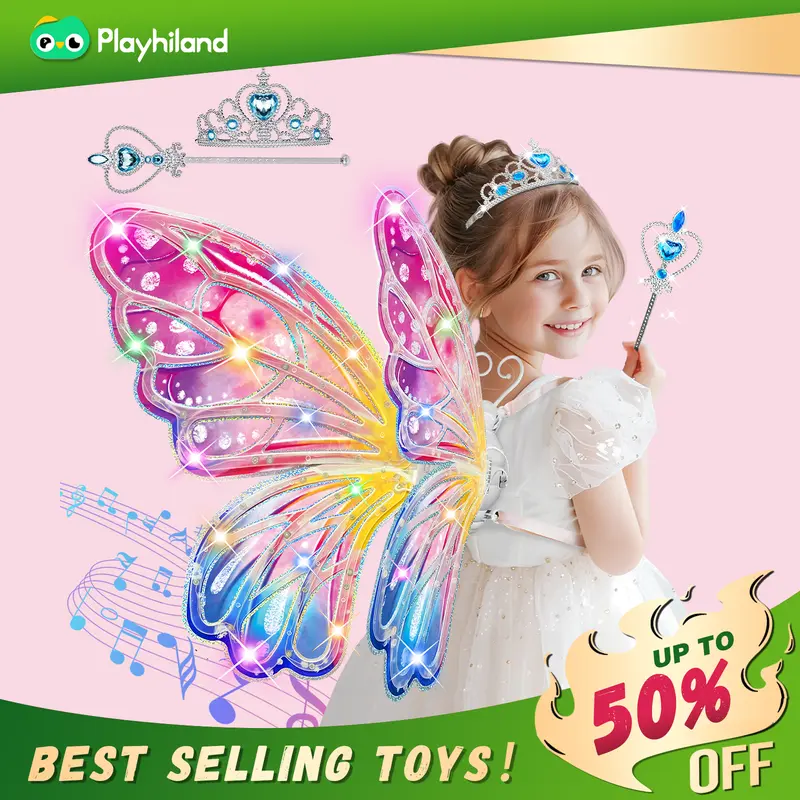 Light Up Fairy Wings for Girls - LED Butterfly Wings with Music for Kids Aged 3 4 5 6 7+ Costume, Birthday Christmas Party Costume Princess Toys for Girls