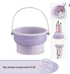 3-in-1 Silicone Makeup Brush Cleaner Bowl with Drying Rackand Storage Organizer for Brushes, Sponges & PuffsCosmetic Brushes Cleaning Tool Organizer for Storage andAir Drying makeup brush cleaning bowl Handy Cleansingportable un electric  Christmas gifts