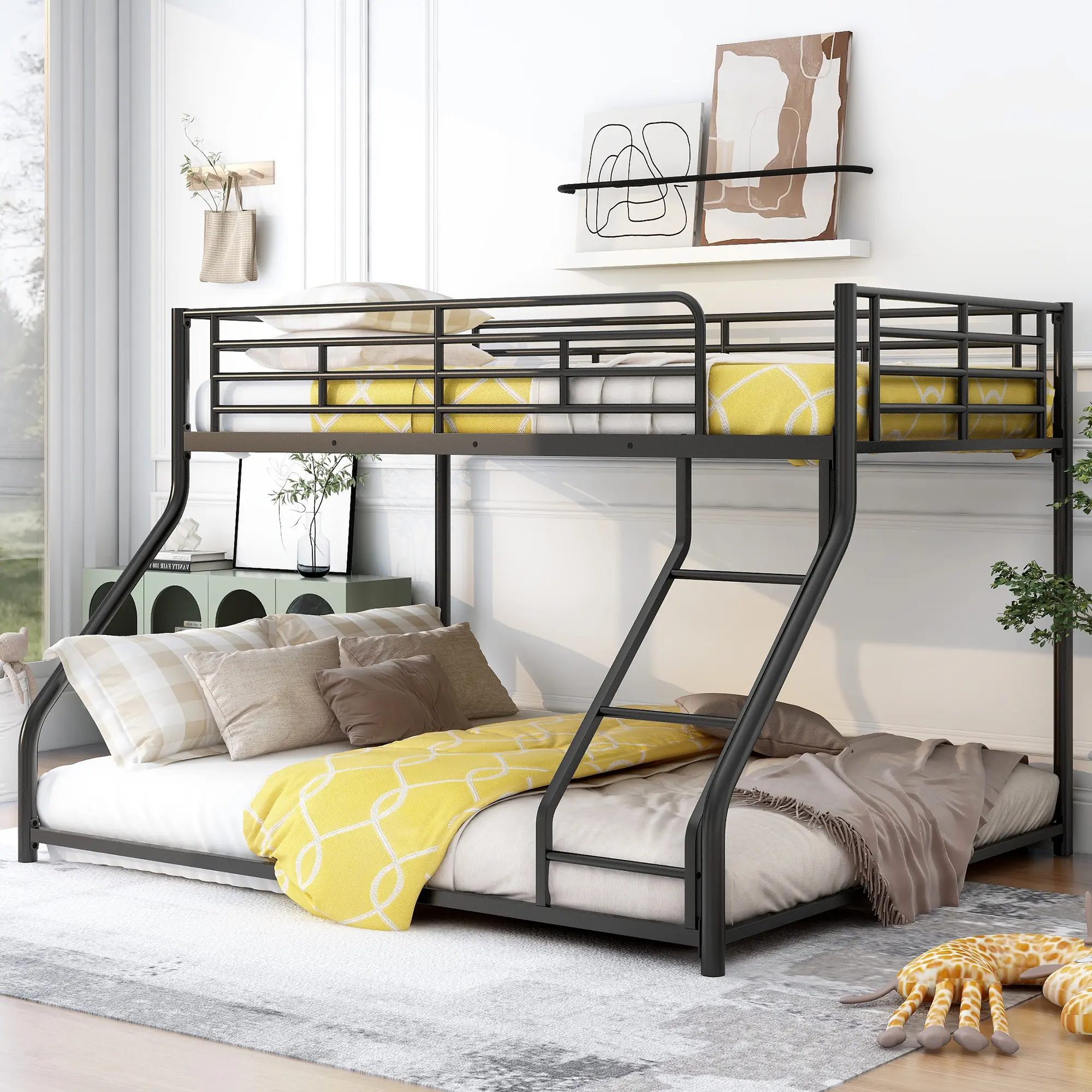 Dreamzon Metal Floor Bunk Bed, Twin XL over Queen, Black