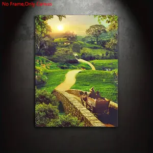 1 piece/set of frameless canvas painting print poster, classic vintage art, Journey to the Shire in Middle-earth, perfect gift for movie fans, ideal gift for bedroom, living room, kitchen, dormitory hallway, mural, wall decoration, room decoration