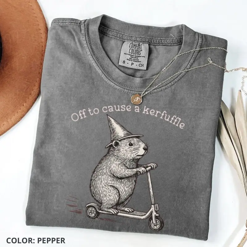 Off To Cause A Kerfuffle Comfort Colors Shirt Funny Groundhog Scooter Tshirt Silly Animal Mental Health Tee Adult Humor Sarcastic T-Shirt