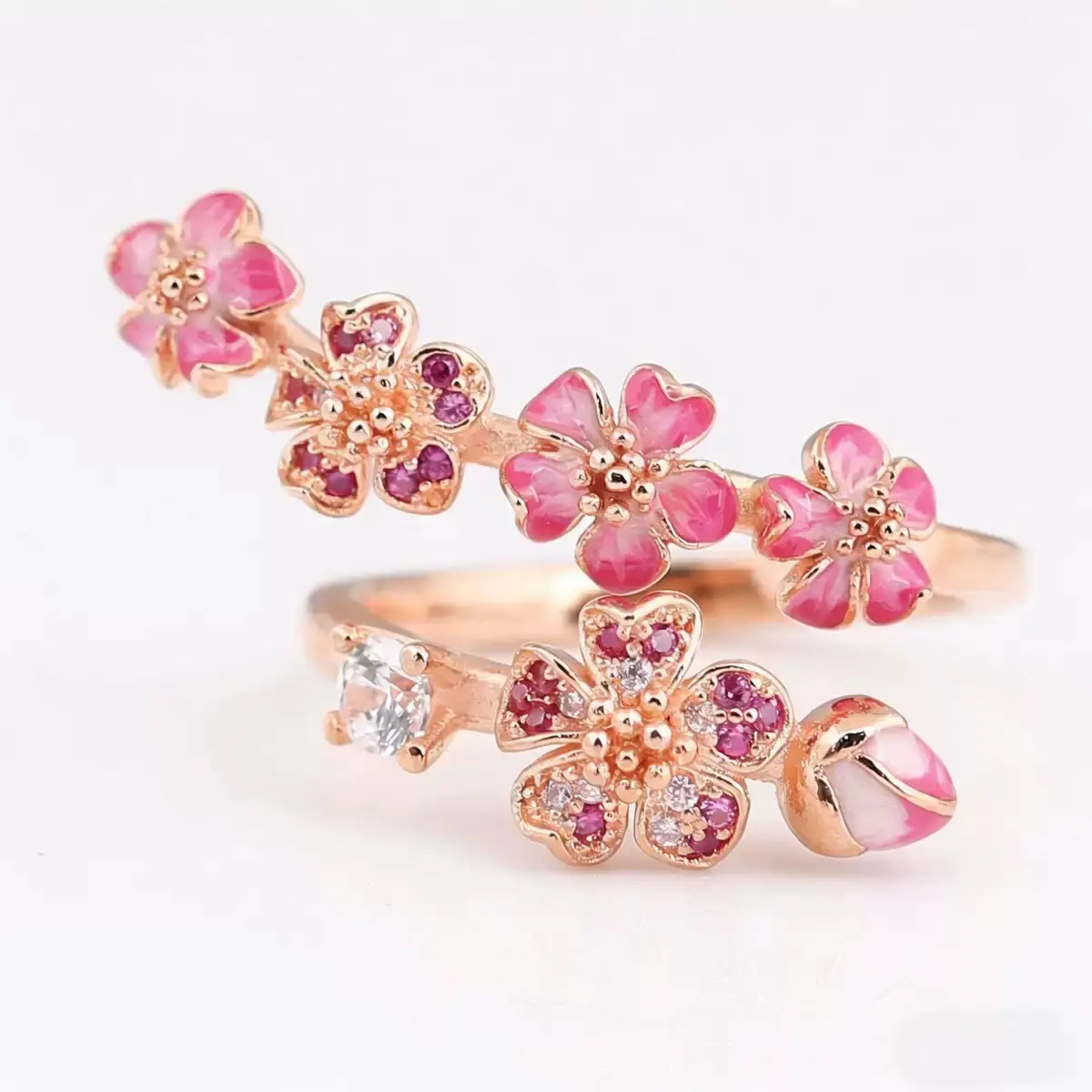 Adjustable Pink Flower Ring for Women, Dainty Floral Ring, Cute Open Ring, Minimalist Everyday Jewelry, Gift for Her