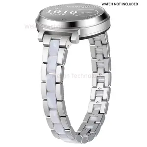 Metal strap suitable for Kimiyaki metal resin strap of Garmin Lily 2/Lily 2, 14mm fashionable quick release wristband, with adjustment tool, suitable for women to fit seamlessly with silver strap