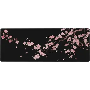 Cherry Blossom Xl Large Gaming  Pad, Long Extended Full   Mat for Top Keyboard Table, Cute Big Stitched  Mousepad Gifts for Women Office, 31.5*11.8 In