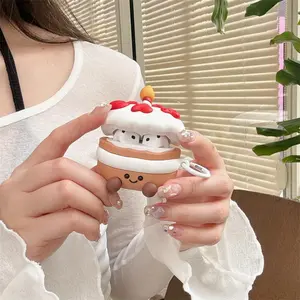 Cute Birthday Cake Shaped Silicone Headphone Case, Decorative Earphone Protector Cover, Earphone Accessories Compatible with AirPods 1 2 3 4 Pro Pro2, Headset