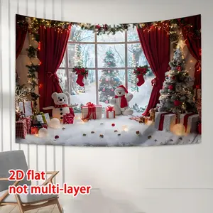 1pc 2D Flat banner, Winter Wonderland Christmas Backdrop Vibrant Country Snowman Decorations Perfect Fabric Polyester for Holiday Photography, Home Decoration, Party Supplies, and Studio Props, Festiv Ornaments White