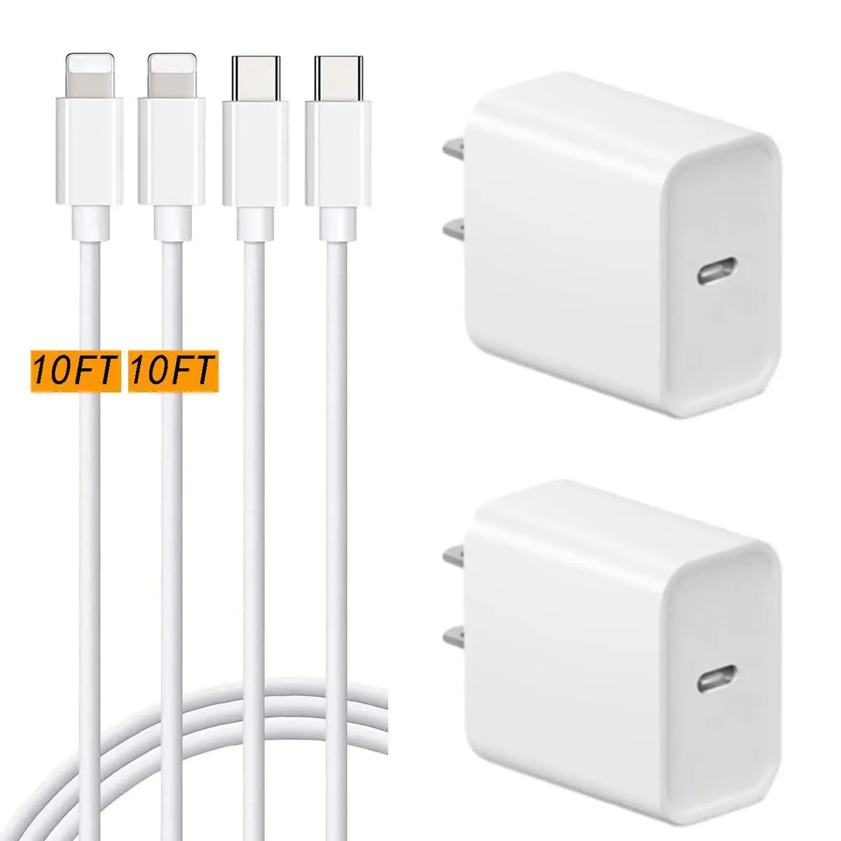 2Pack 20W Phone Fast Charger with 6ft or 10ft , 20W PD Type C Wall Fast Charger Adapter with  USB C to Lightning Cable with for iPhone 14/14 Pro/14 Pro Max/14 Plus/13/12/11 and More Charging Device Mobile Smartphone. Port Electronic