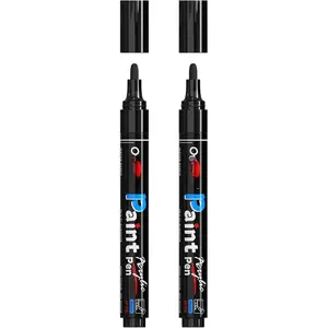 Black  Pens  Markers - Permanent  Markers 2 Pack, Water Based, Quick Dry,  Marker Pen for Rock, , Plastic, Metal, Canvas, Glass, Fabric, Mugs. Medium Tip