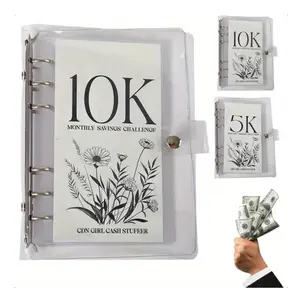 Money Saving Challenge Binder – A6 Floral Design, Multi-Size Options ($10K, $5K, $2.5K), Transparent Ring Binder with Snap Closure & Cash Envelopes, Budgeting & Savings Tracker