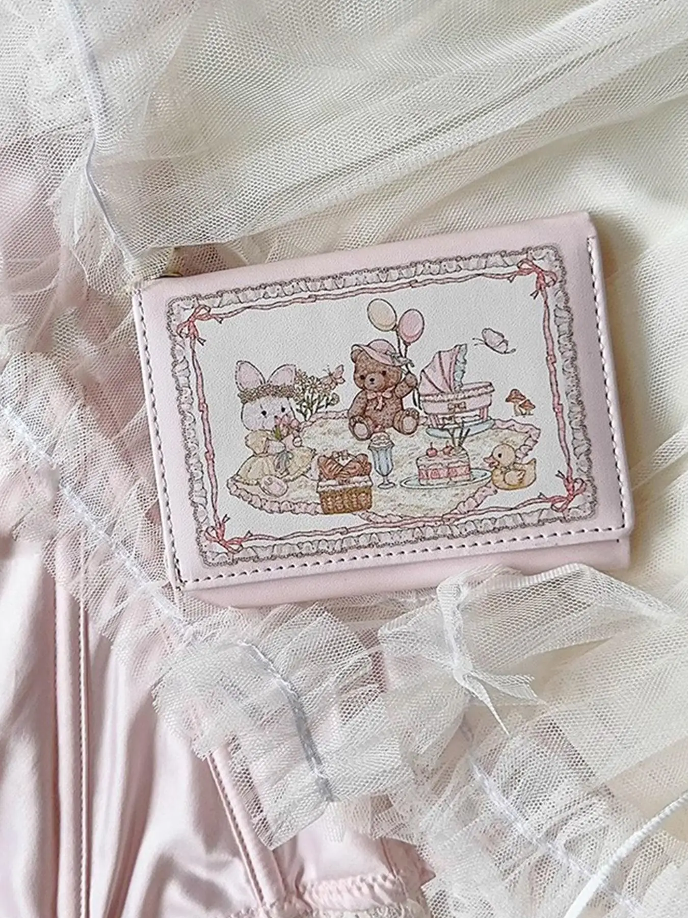 Cartoon Bear Pattern Pu Leather Wallet, 2025 Cute Mini Purses Zipper Card Holder, Multi Card Slot Anti-magnetic Buckle Money Saving Wallet Back To Sch