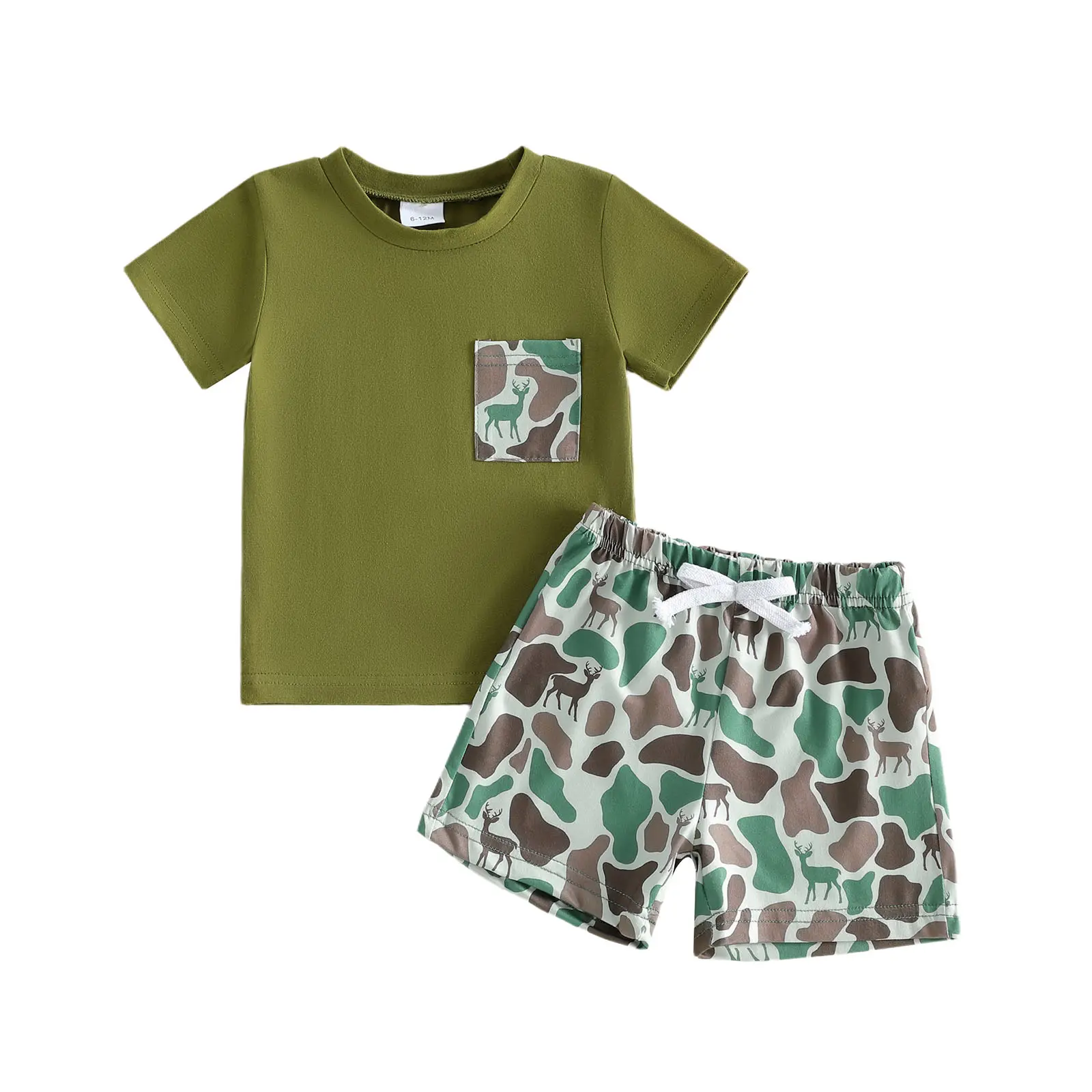Babamoon Kids Toddler Baby Boys Summer Outfits Set Short Sleeve T-shirt Tops with Deer Camouflage Shorts Summer Hunting Clothes Set