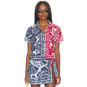 FARM Rio Cashew And Birds Shirt in Red & Blue