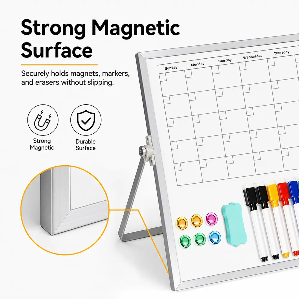 Desktop Whiteboard with Stand, 16" x 12" Double-Sided Dry Erase Board with Stand, Portable Stand White Board for Office, Home, School