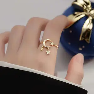 Shiny Zircon Moon Ring, Minimal Luxe Fashion Jewelry, Women's Stylish Accessories for Sports & Outdoor Protective Gear Accents, Stylish Accessories For Women