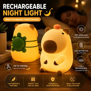 Cute Capybara Night Light, Novelty Animal Silicone Nursery Night Light Rechargeable Table Bedside Lamp with Touch Sensor for Bedroom Living Room Squishy Capybara Stuff Boys Girls Gifts, Stress-Relief Squishy Animal Gift