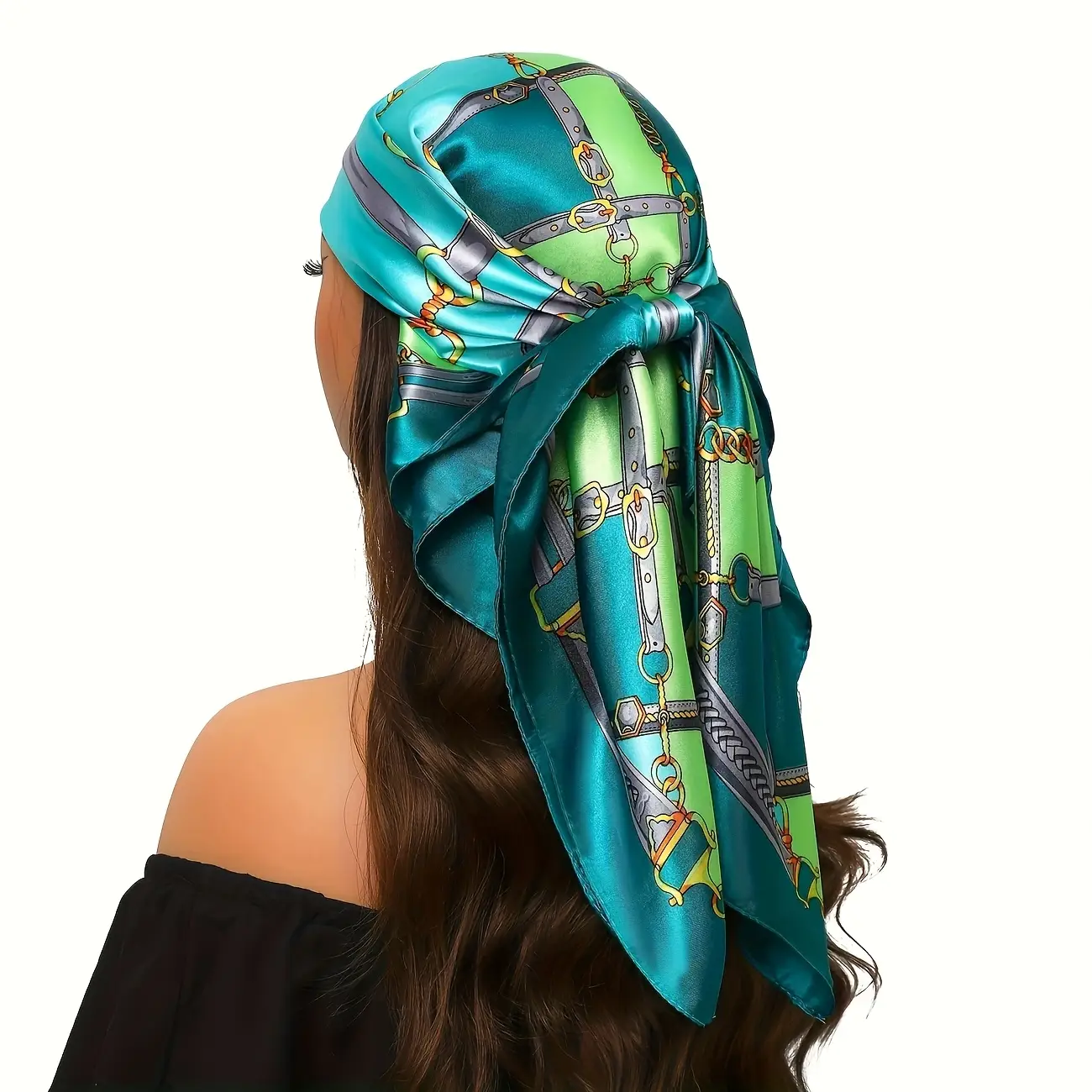 Luxury 35.43" Square Printed Headscarf - Elegant Polyester Shawl for Women, Perfect for Air Conditioned Spaces & Outdoor Events, Lightweight, Decorati