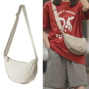 Essential Hobo Bag,Solid Color Shoulder Bag,Nylon Crossbody Bag,Casual Trendy Daily Commuting Bag,Adjustable Shoulder Strap,Gift