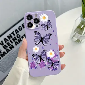 A White Flower Purple Butterfly Pattern Phone Case, TPU Shockproof Full Coverage Precision Hole Protective Case, Suitable for iPhone 17/16/15/14/13/12/11 PRO PROMAX PLUS AIR E XS XSMAX, Ideal Gift for Friends and Family, YT250