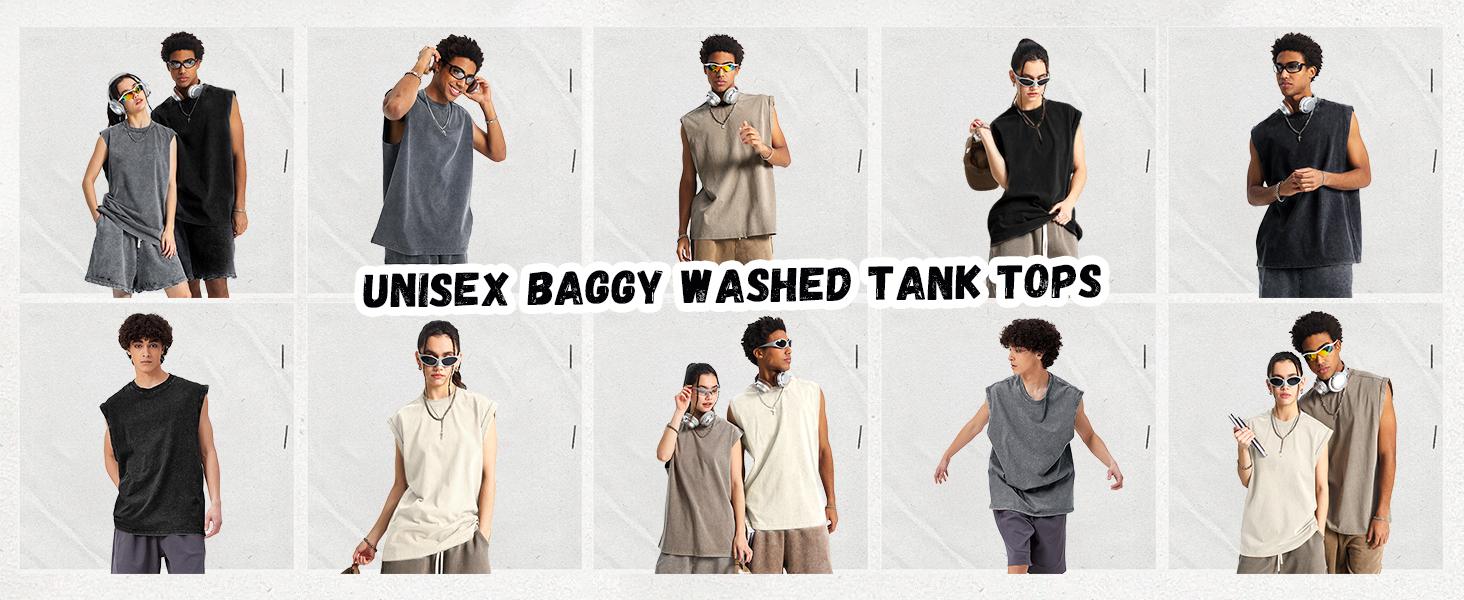 Arssm 3-Pack Unisex Acid Wash Tank Tops – Sleeveless Cotton Muscle Tees, Cut-Off Loose Fit Vintage Streetwear for Summer Layering & Casual Wear