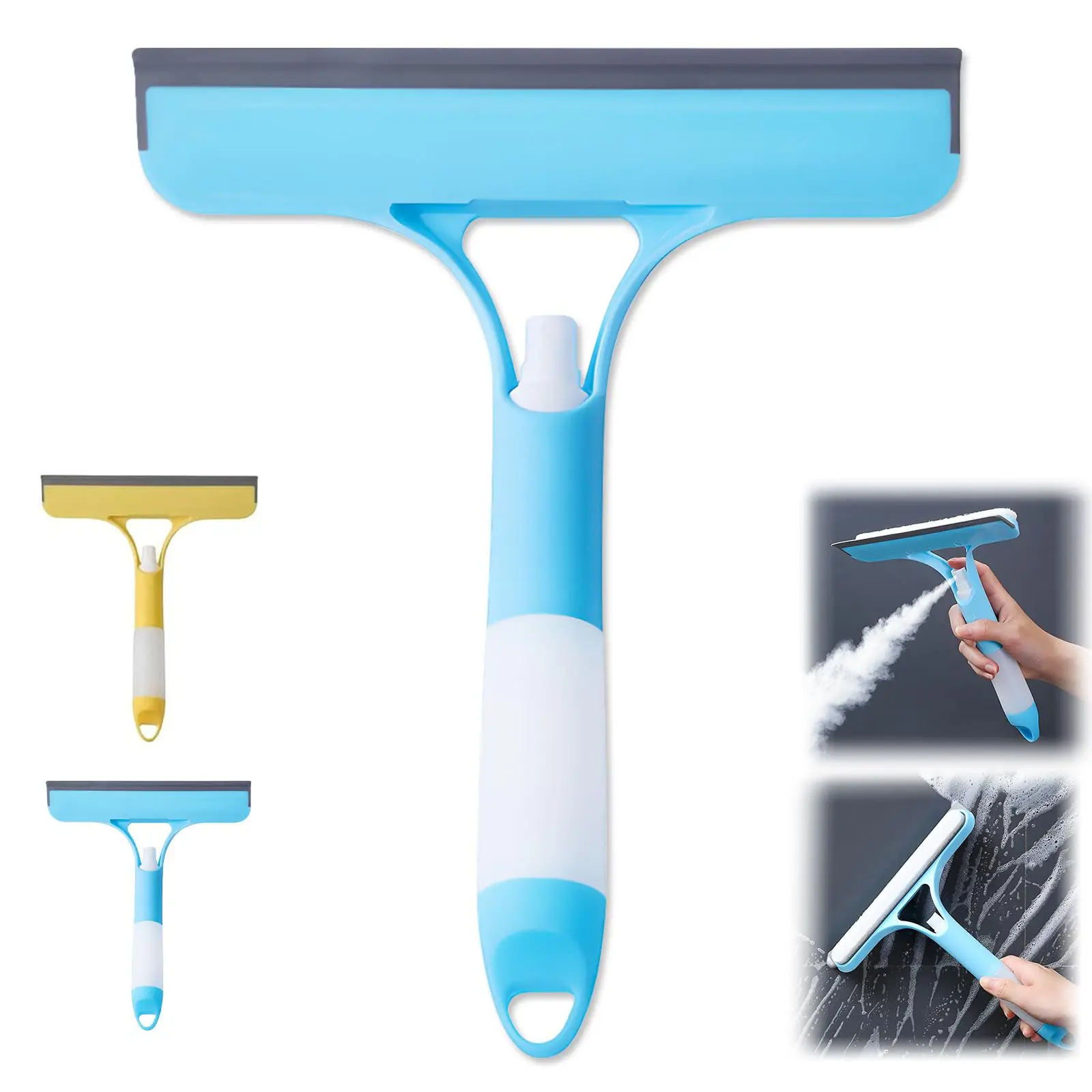 3 in 1 Window Cleaning Scraper, Window Squeegee with Spray, Squeegee for Shower Glass, Glass Scraper All Purpose Window Cleaner Tool for Car, Home, Kitchen,Bathrooms Window brush sponge scrubbing mop grout tile floor use reusable daily easy kit scrubber o