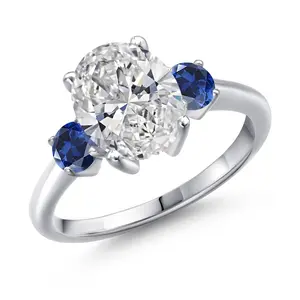 2.50 cttw IGI Certified Lab Grown Diamond and Blue Created Sapphire 3-Stone Engagement Ring For Women | 925 Sterling Silver | Center 2.00 Ct Diamond | E-F Color | VS1-VS2 Clarity