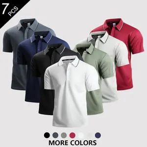 Set of 7 lightweight summer men’s polo shirts with a crew neck and button closure in a regular fit—an ideal choice for vacations and everyday wear, suitable for work and casual outings, and perfect as a gift.